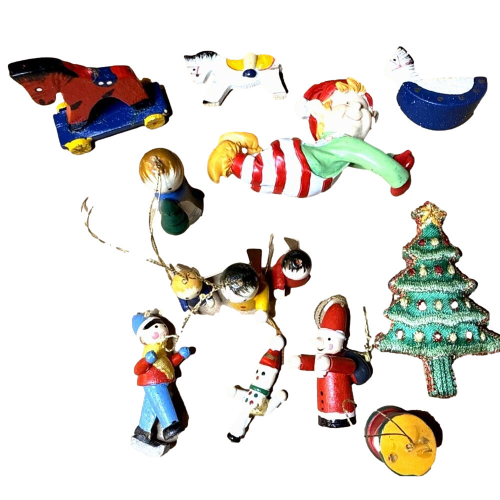 Vintage miniature wooden painted Christmas Holiday ornaments 13